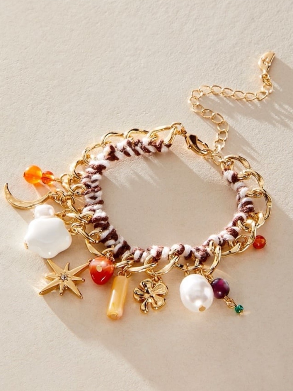 New With Tags Free People Gold Tone Stars Moon Charm Bracelet